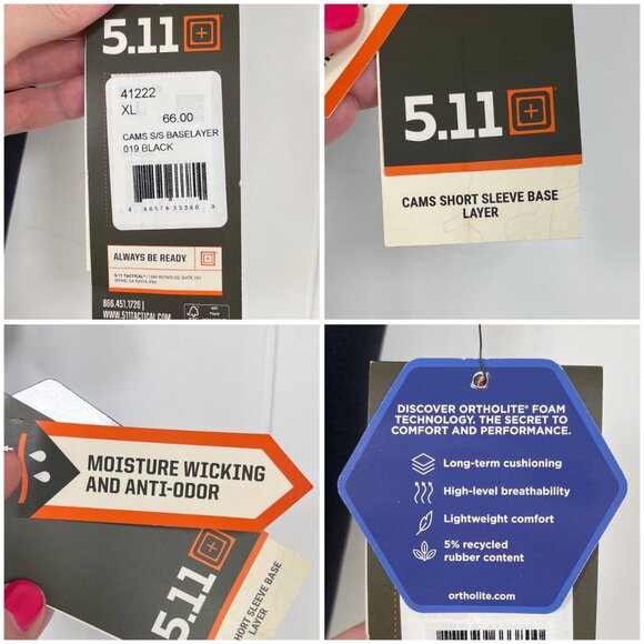 5.11 Cams Short Sleeve Base Layer Shirt Carry Conceal Padded 41222 Size XL Black - Picture 10 of 14